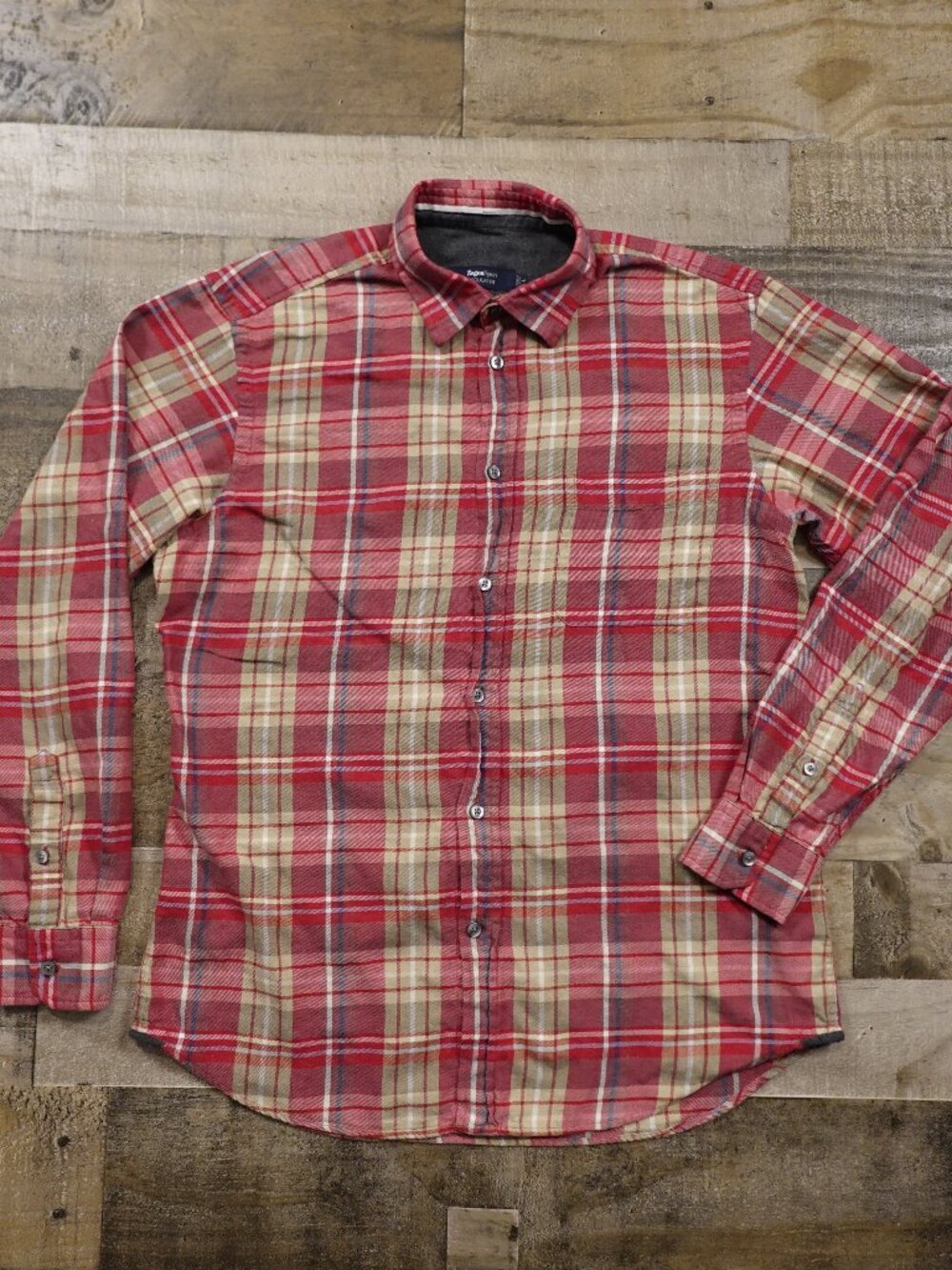 Zegna Sport Plaid Button Up Shirt Men’s Large Red Tan Wool Blend Designer